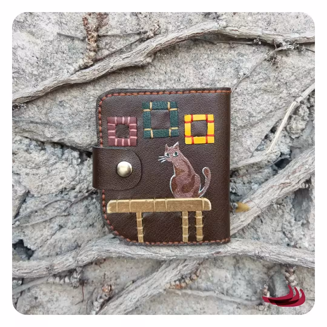 کیف پول دخترانه چرمی طرح گربه