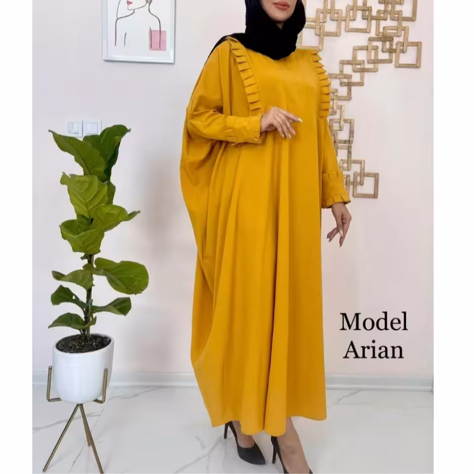 مانتو عبایی مدل آریان ،مانتو عبایی خنک فری سایز (در رنگ های خردلی،آبی کربنی،کالباسی،زرشکی،طوسی و مشکی موجود است)