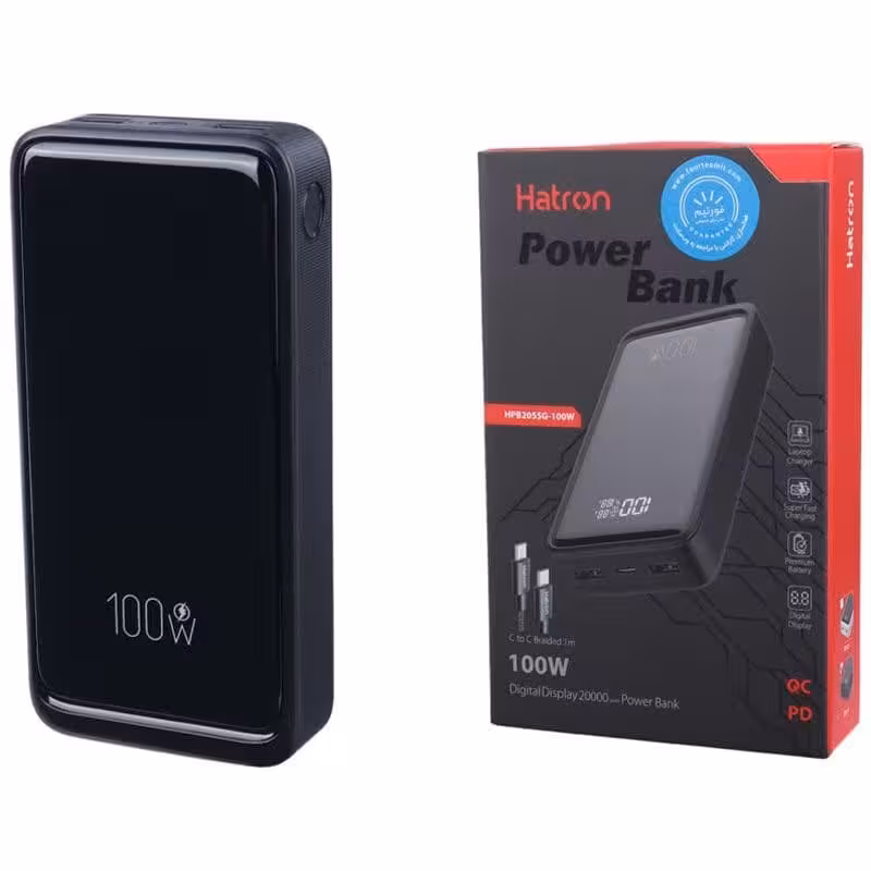 پاور بانک فست شارژ هترون مدل HPB2055G QC PD 100W با ظرفیت 20000 میلی آمپر ساعت