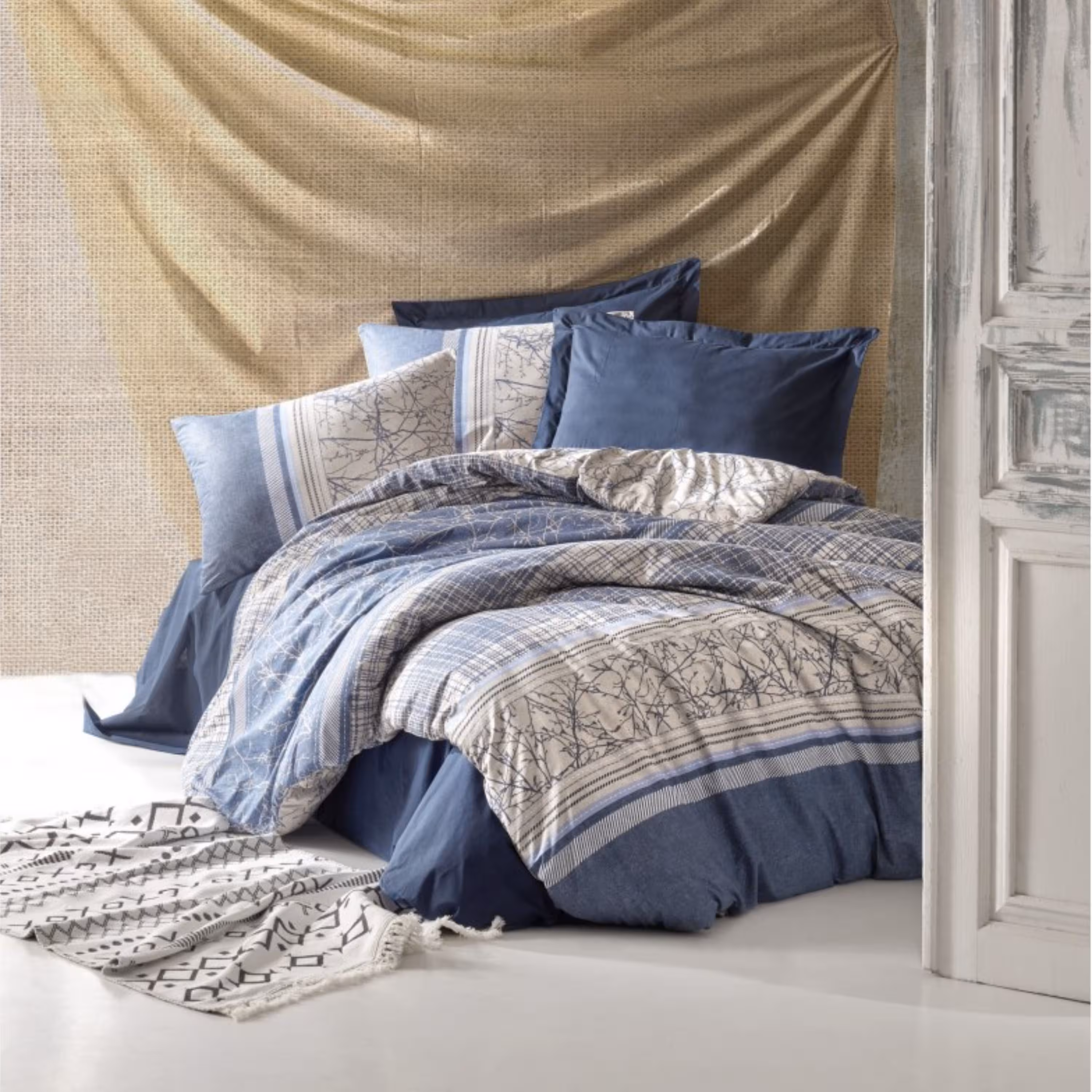 ست ملحفه کاتن باکس مدل Toprak Serra Lacivert تکنفره 3 تکه