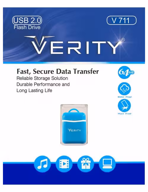 فلش مموری وریتی مدل V711 آبی ظرفیت 64 گیگابایت