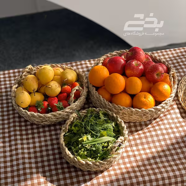 سبد سه تیکه دسته دار حصیری