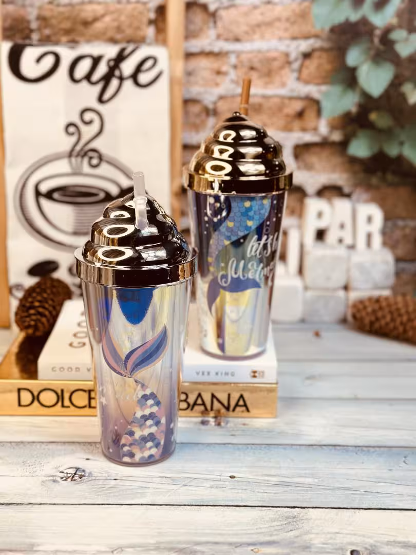 ماگ اسموتی 2 جداره بدون ژل طرح پری دریایی رنگین کمانی کد 2606