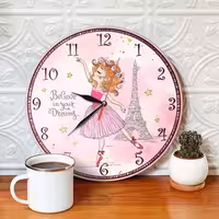 ساعت دیواری کودک طرح دختر و برج ایفل پاریس