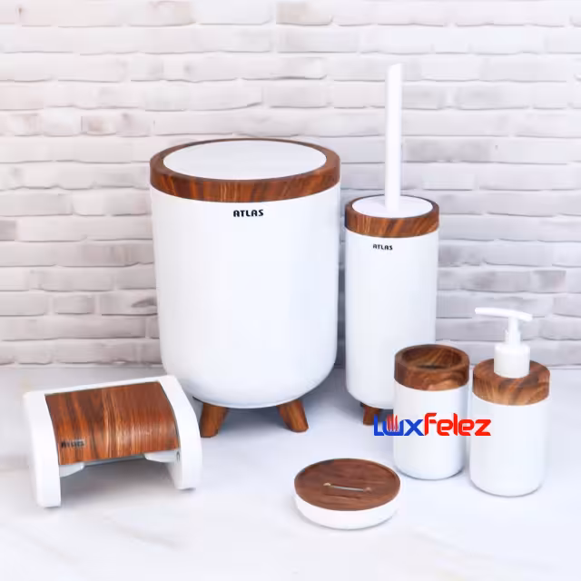 ست سرویس بهداشتی اطلس مدل سلین6 تکه طرح چوب
