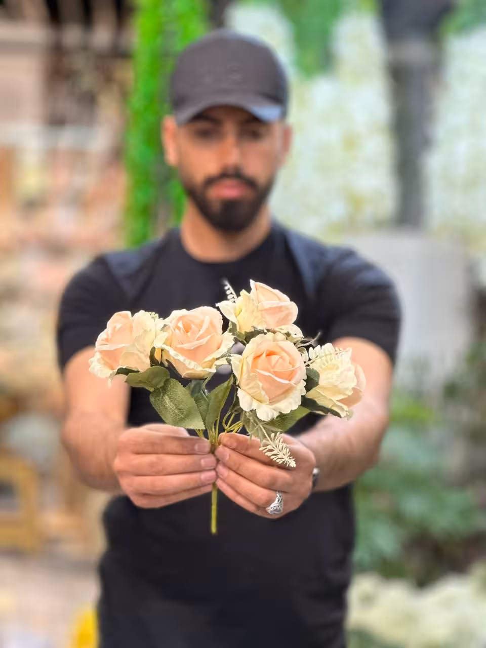بوته رز مصنوعی 5 گل رنگ گلبهی