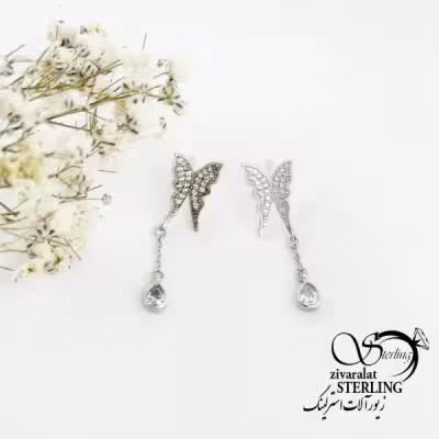 گوشواره نقره پروانه ای ساخت ایتالیا کد 18594