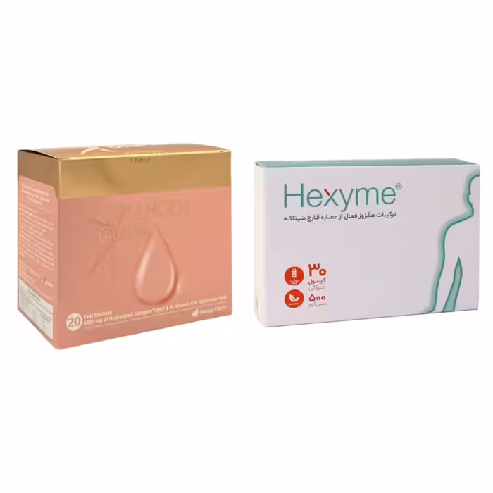 پک کپسول هگزایم 500 میلی گرم اشبال شیمی 30 عدد و ساشه کلاژن گلد آدریان 20 عدد