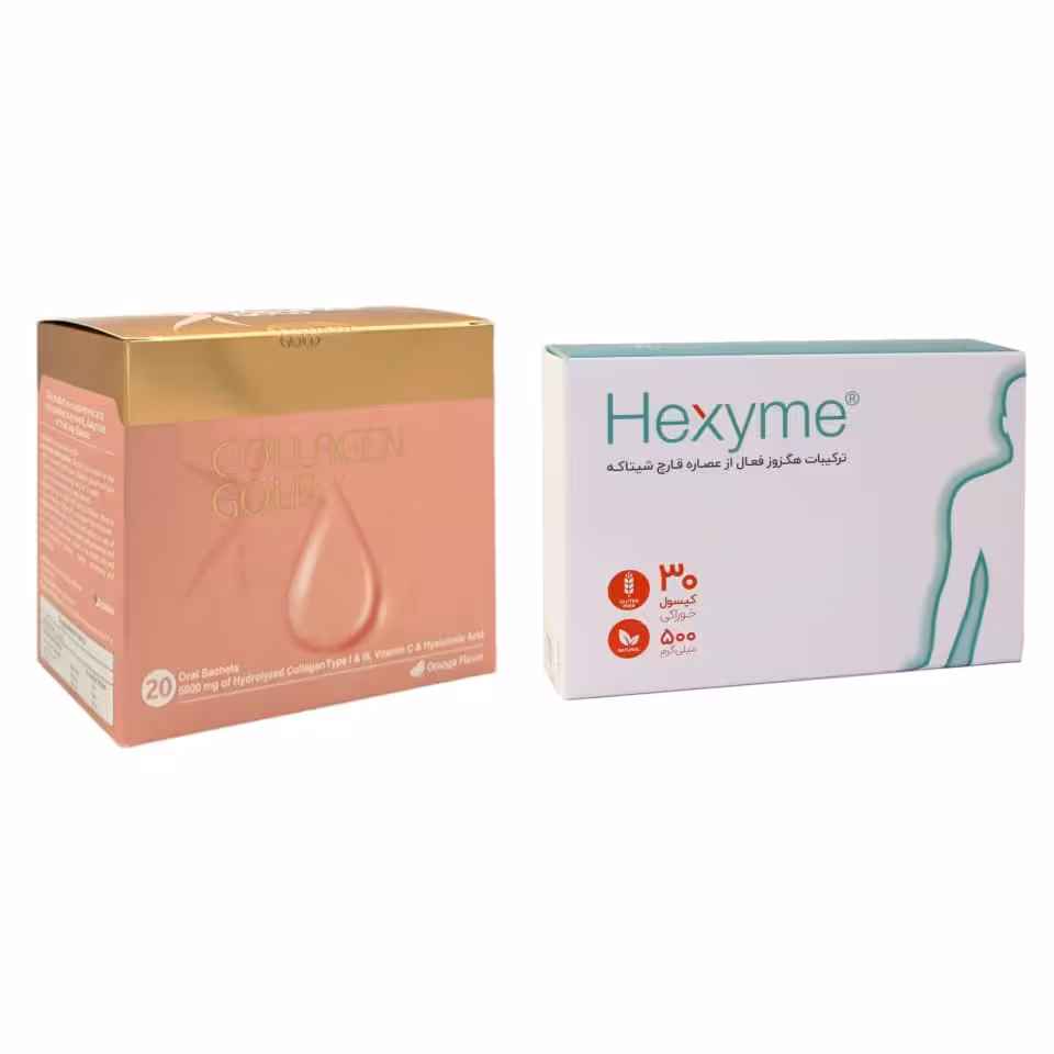 پک کپسول هگزایم 500 میلی گرم اشبال شیمی 30 عدد و ساشه کلاژن گلد آدریان 20 عدد