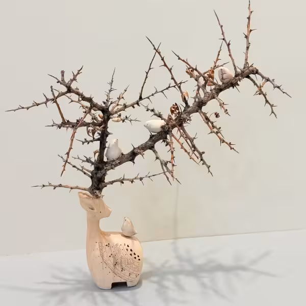 گوزن با شاخ طبیعی چهار پرنده طرح سه