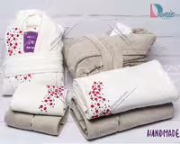 حوله ست دو نفره HANDMADE شکوفه رنگ شیری و صدری
