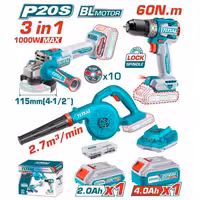 ست ابزار شارژی TOTAL مدل TOSLI241192 | پک 3 تایی 20 ولت