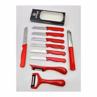 ست 10 عددی چاقوی میوه‌خوری، پوست‌کن و ابزار تزئین زولینگن | Solingen | مدل کلیور سیم‌دار | رنگ قرمز | تیغه استیل ضدزنگ | طراحی ارگونومیک | مناسب برای آشپزخانه و پذیرایی | ساخت آلمان