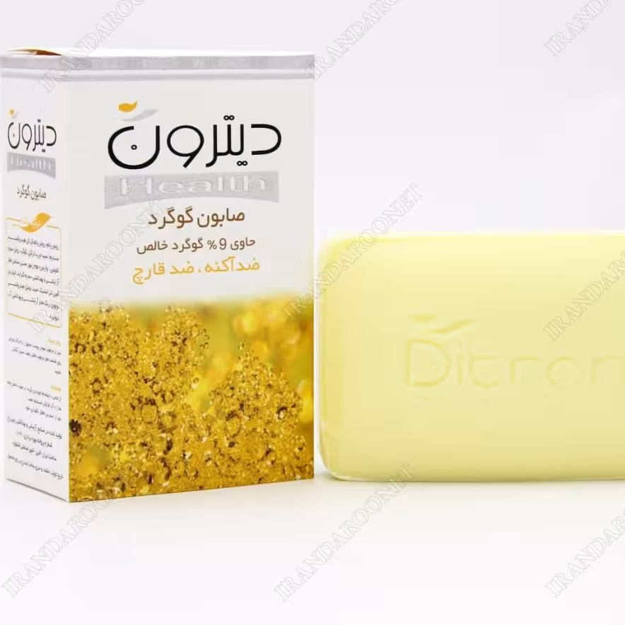 صابون گوگرد 9 درصد دیترون مناسب پوست های چرب جوش دار و مختلط ۱۱۰ گرم