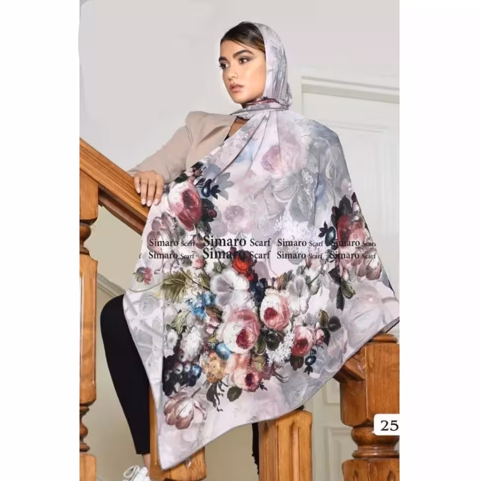 روسری کرپ حریر دور دست دوز قواره بزرگ