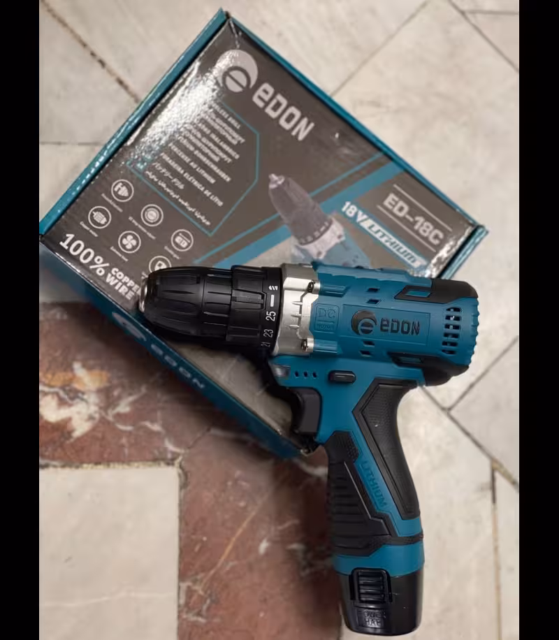 دریل شارژی پیچ گوشتی شارژِی تک باطری 18 ولت ادون edon مدل 18c