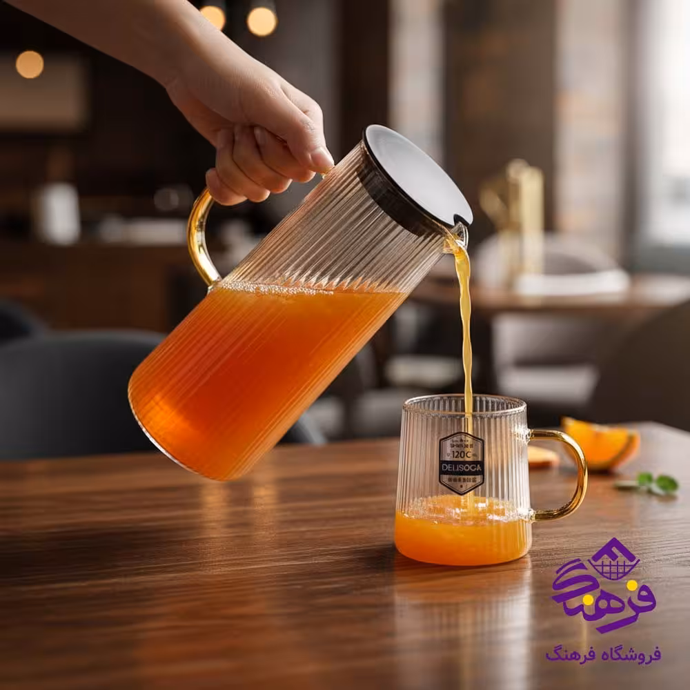 پارچ و لیوان پیرکس ایکیا دسته عسلی دلی