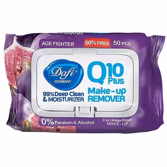 دستمال مرطوب پاک کننده آرایش Q10 عصاره انجیر دافی 50 عددی