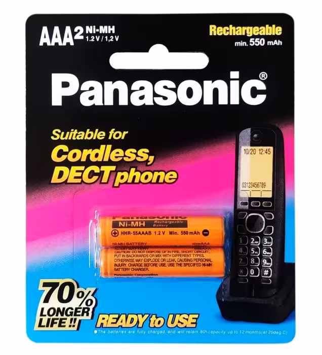 باتری تلفن بی سیم نیم قلمی پاناسونیک مدل HHR-55AAAB بسته دو عددی