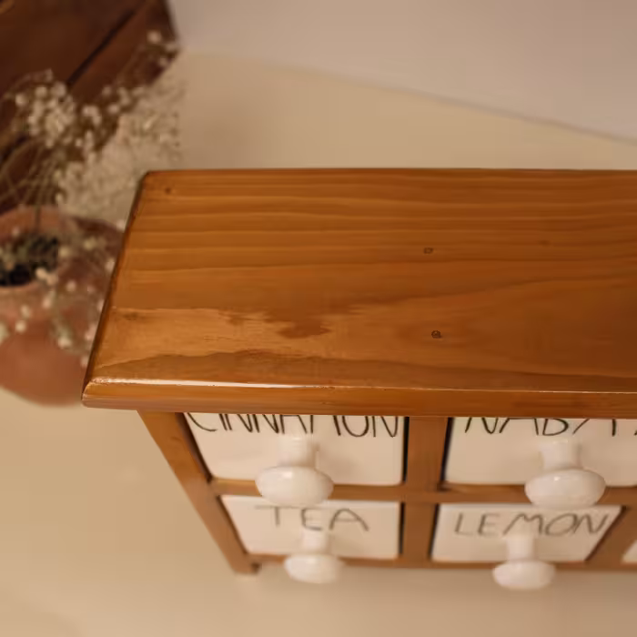 جای ادویه 6 پارچه مدل چوبی و سرامیکی کد Text06