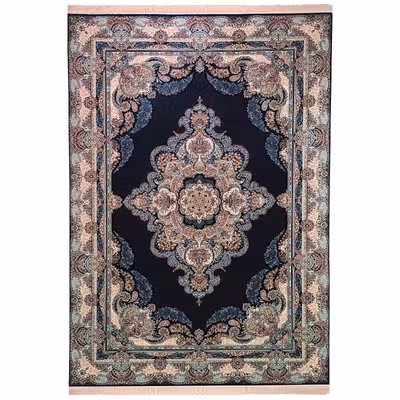 فرش ماشینی زمرد مشهد مدل گلایل زمینه سورمه ای