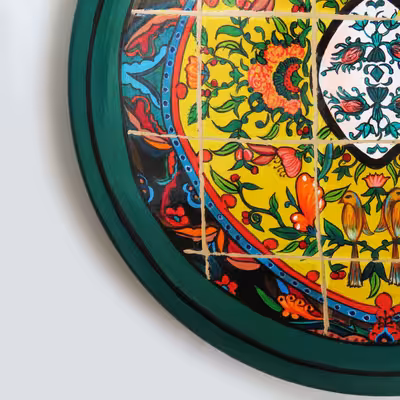 بشقاب دیوارکوب سفالی طرح کاشی کد 1057