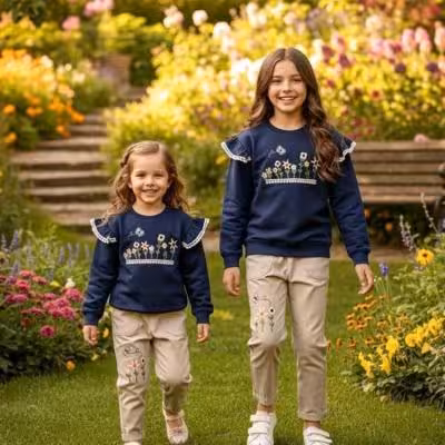 بلوز و شلوار کتان دخترانه گل و پروانه