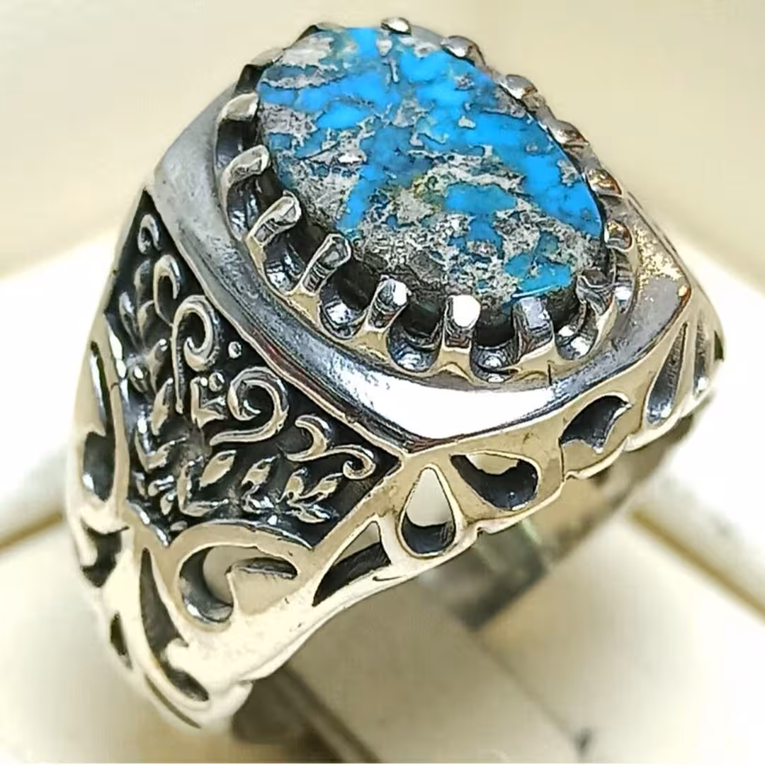  انگشتر نقره مردانه همراه با فیروزه نیشابوری 6