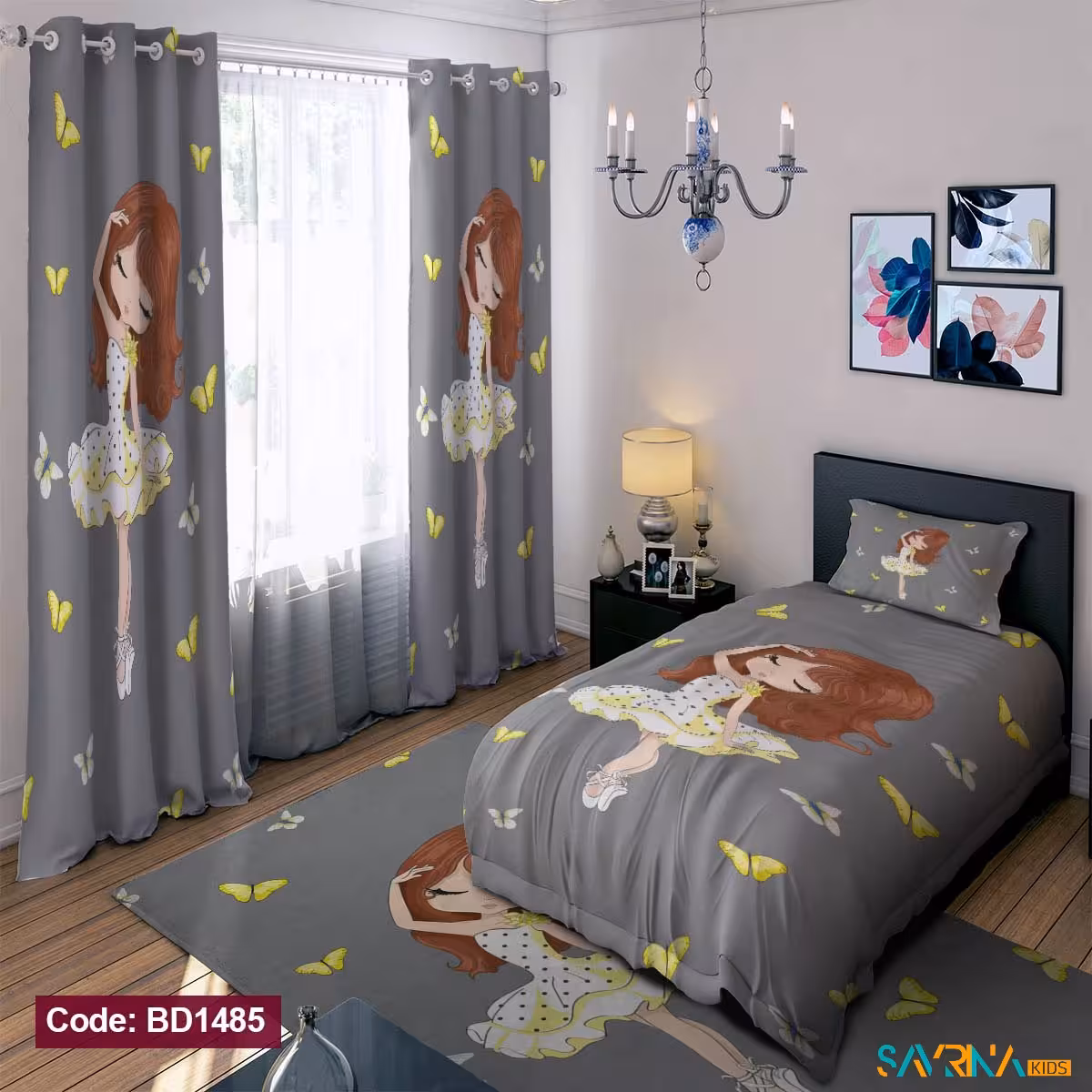 ست اتاق خواب دخترانه طرح دختر مو قهوه ای کد BD1485