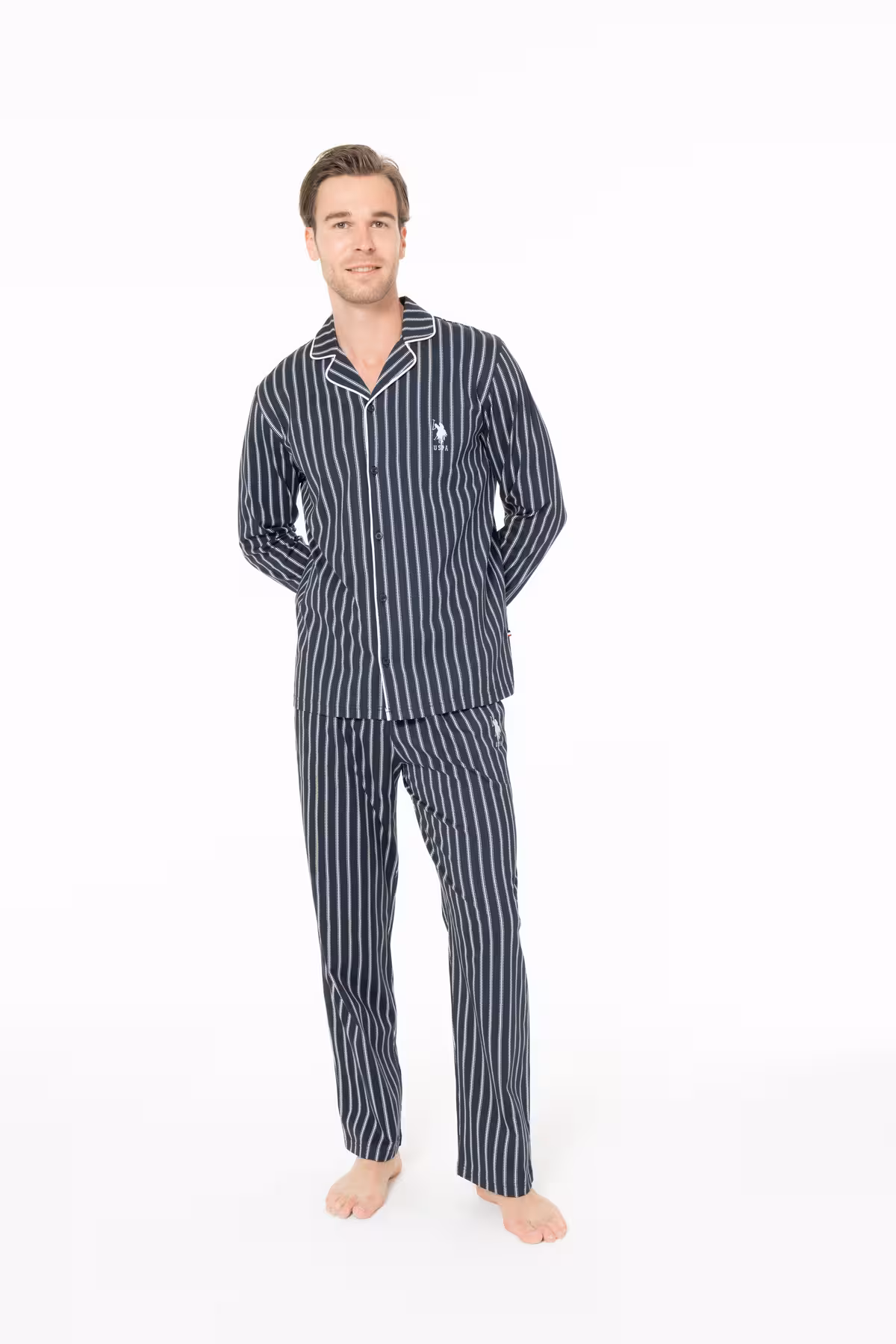 ست پیژامه مردانه لباس پیراهن آبی خانه 100 ٪ پنبه دریایی . U.S. Polo Assn.