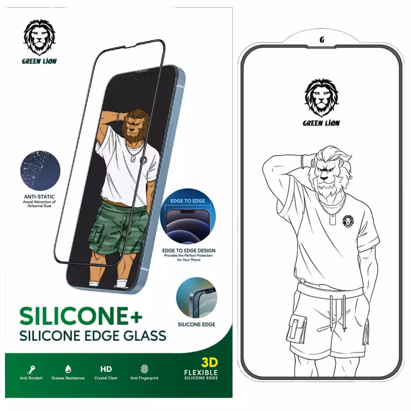 محافظ صفحه نمایش گرین مناسب گوشی آیفون 13 و 13پرو مدل GREEN LION SILICONE PLUS GLASS 13/13PRO