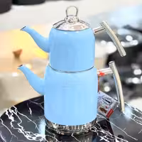 کتری قوری استیل نزاز آبی پاستیلی