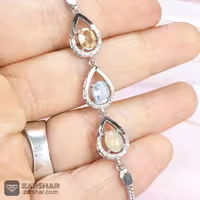 دستبند نقره سه نگین جواهری اپال و توپاز و کوارتز