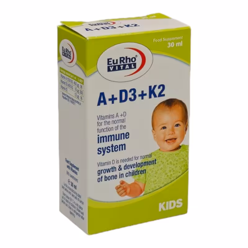 قطره ویتامین آ و د3 و کا2 یوروویتال 30 میلی لیتر