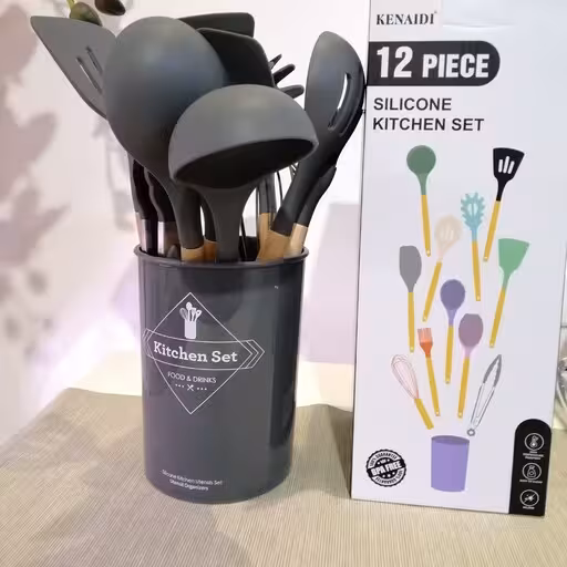 سرویس کفگیر و ملاقه 12 پارچه کیچن ست کیفیت عالی رنگ طوسی