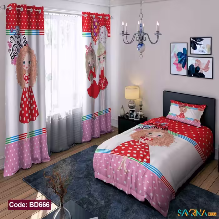 ست اتاق خواب دخترانه طرح دختر گل گلی کد BD666