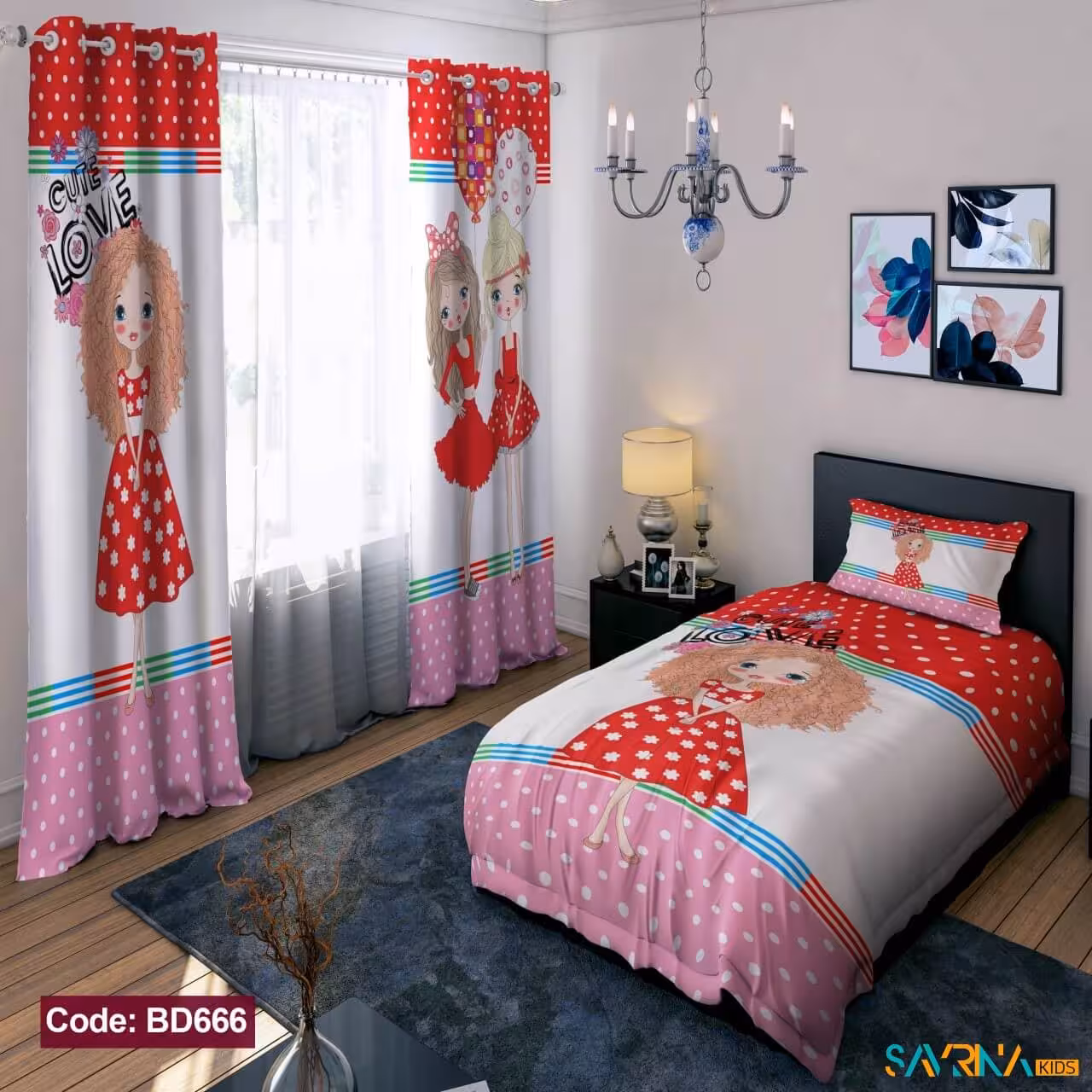 ست اتاق خواب دخترانه طرح دختر گل گلی کد BD666