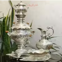 سماور لوکس برنجی 5 لیتری قلمزنی دست اعلاء با روکش نقره