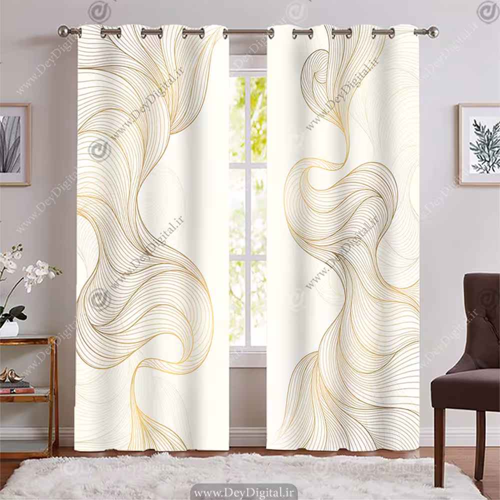 پرده چاپی پانچی طرح کرمی طلایی PK-7745