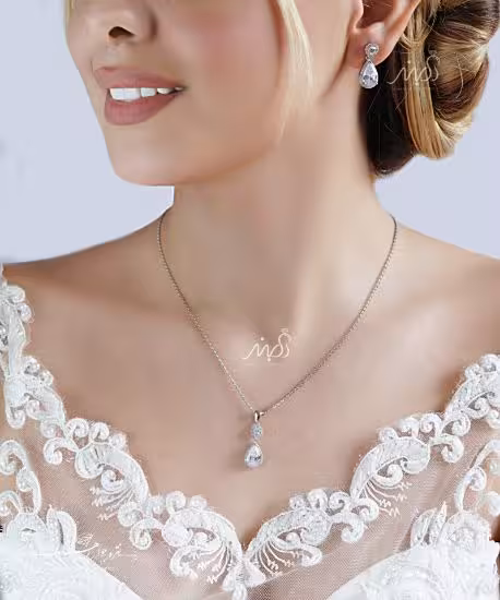 💍نیم ست جواهری پرطرفدار  ،خاص و زیبا با طراحی ژورنالی جواهرات ؛ نقره عیار 925 (N_4150)