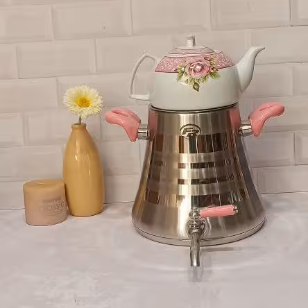 کتری قوری روگازی اف ار کد205 زاگرس صورتی سماور شیردار دسته نسوز کف چدن قوری چینی