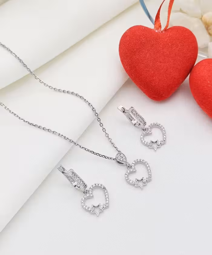 نیمست قلب نقره جواهری کد 00245