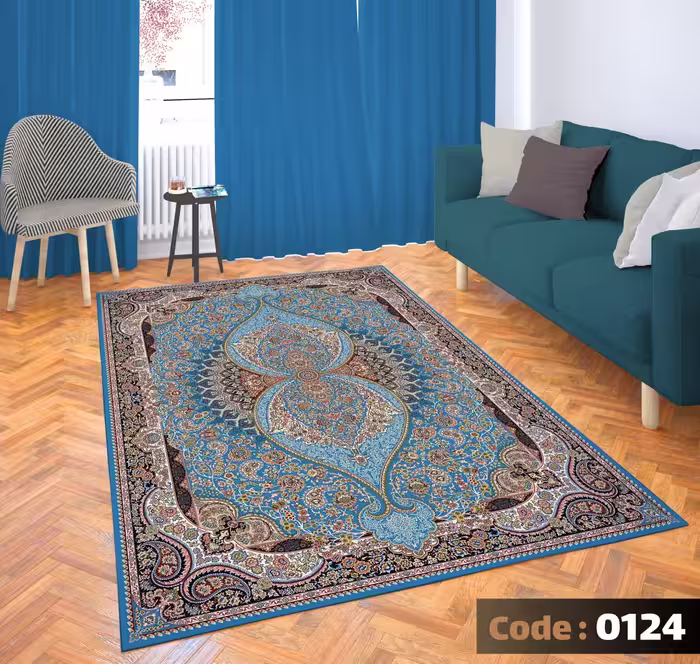 کاورفرش روفرشی دورکشدار گوشه لیفه ای لاکی ، آبی و متنوع کد 0124