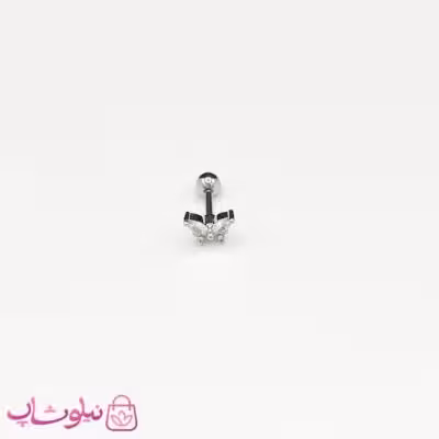 پیرسینگ گوش نقره‌ای طرح پروانه نگین‌ دار