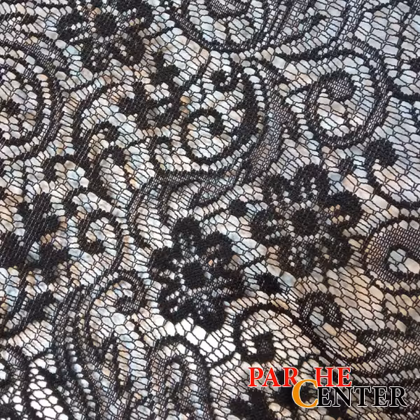 پارچه تور دانتل گلدار مشکی