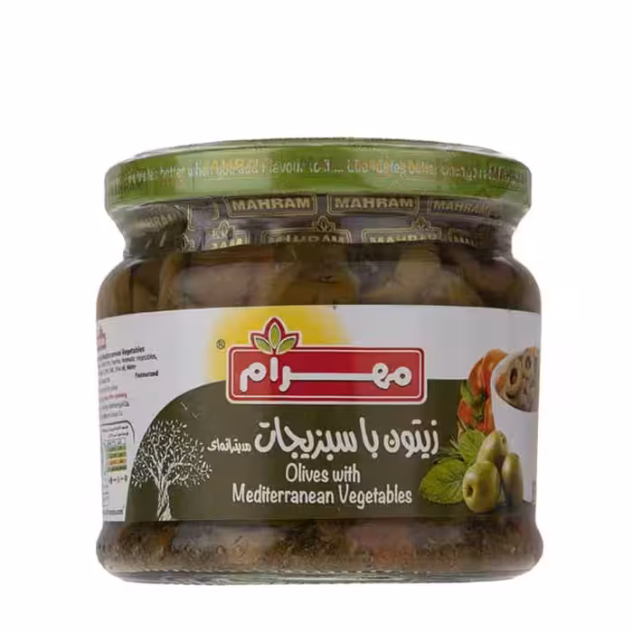 زیتون مدیترانه ای با سبزیجات مهرام 320 گرمی