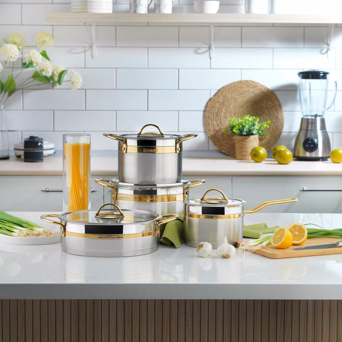 سرویس قابلمه استیل 8 پارچه Schafer ترکیه مدل Golden Line