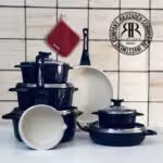 AROOS عروس  سرویس قابلمه  11 پارچه ویکتوریا سرمه ای براق  گرانیت کرم  6980