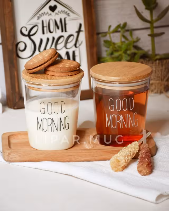 ماگ پیرکس گود مورنینگ درب بامبو بدون دسته