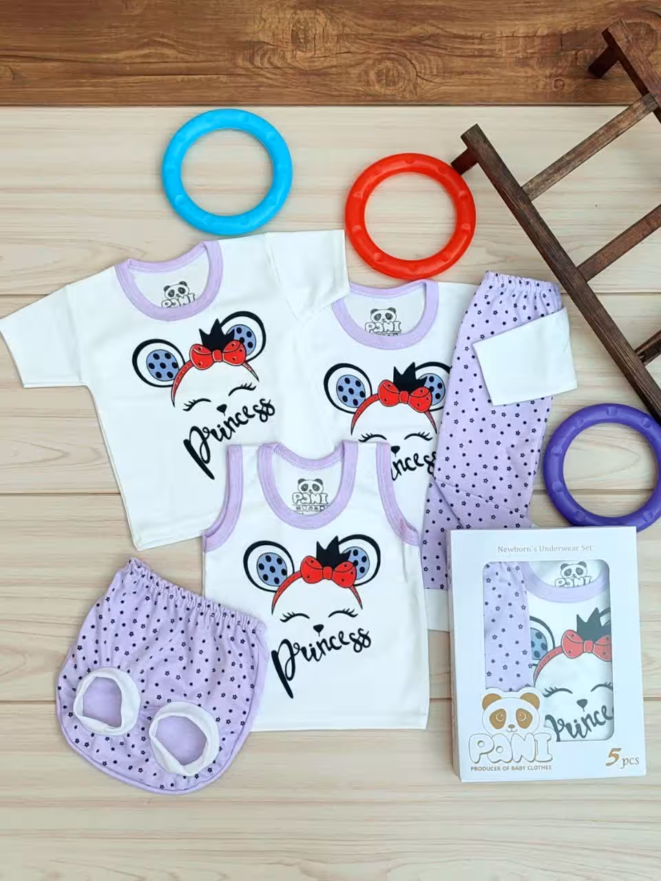 لباس بچه پنج تیکه نوزادی جعبه ای خرگوش بنفش